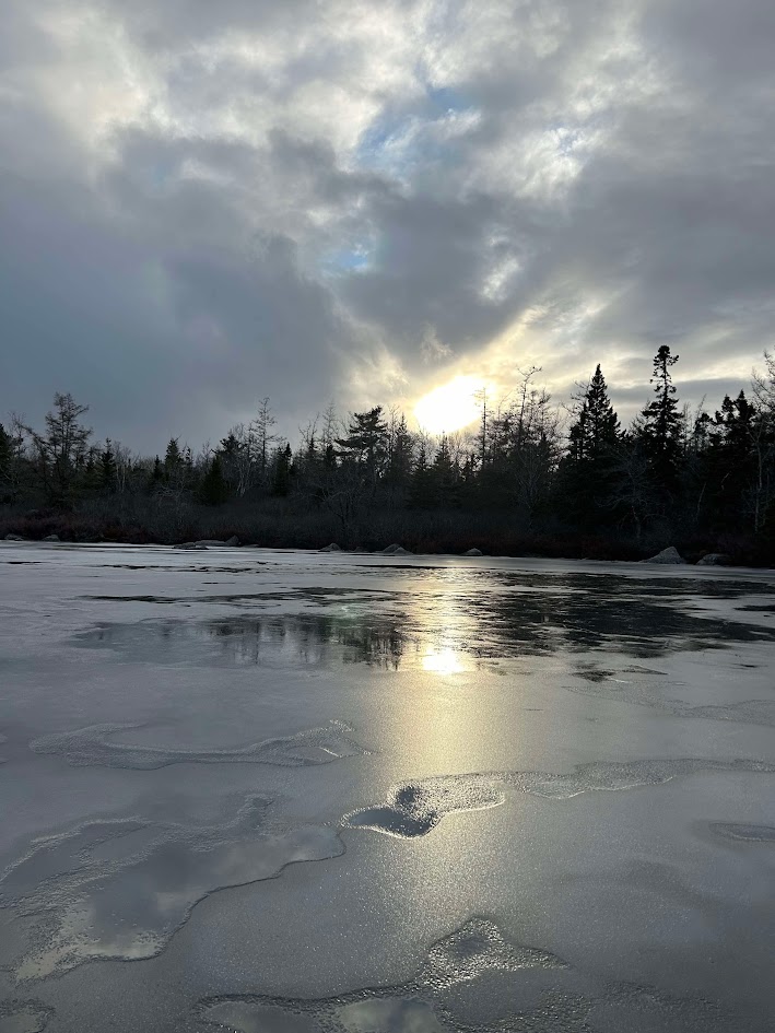 The frozen lake where we launched our boat from.